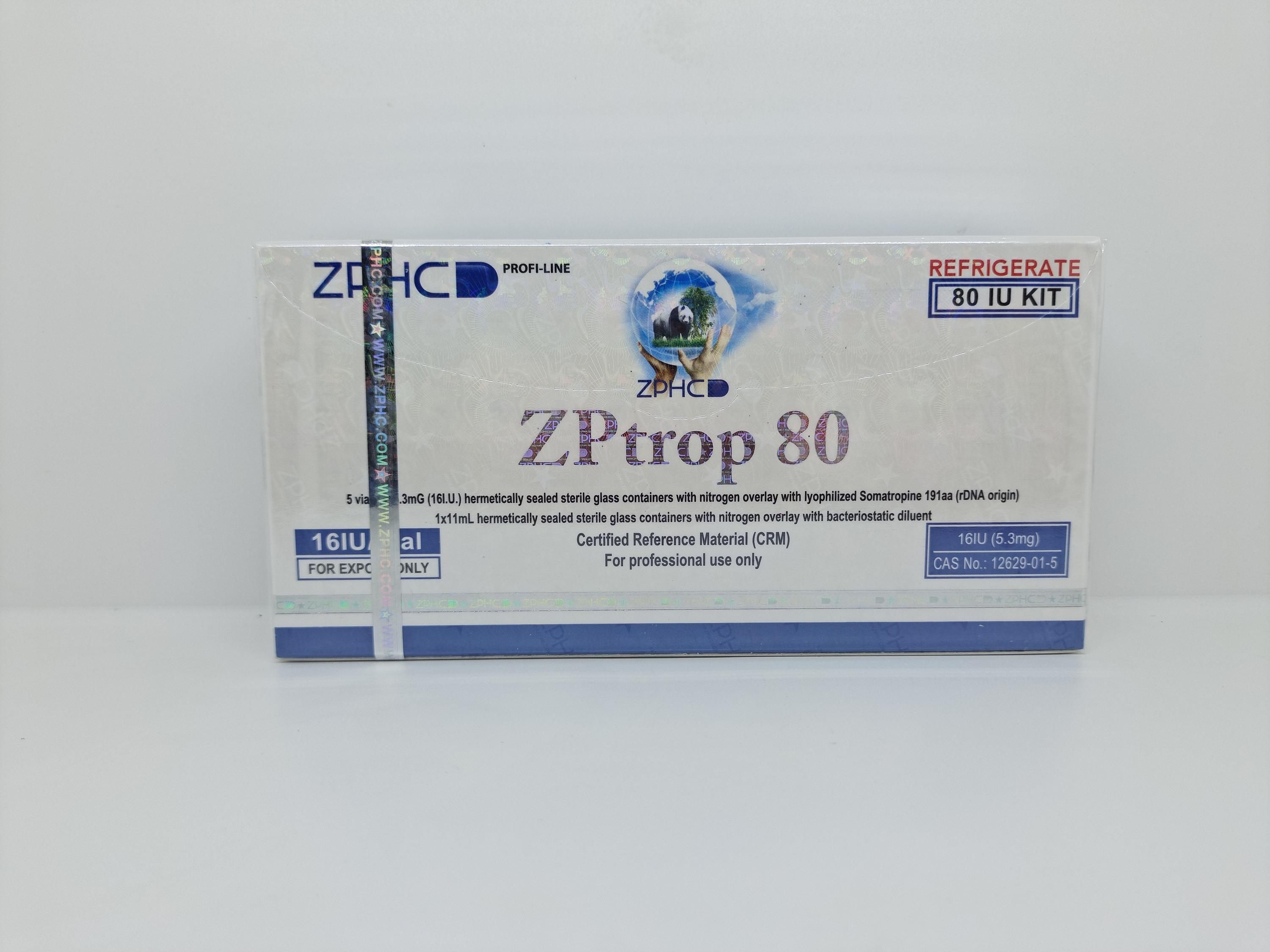 ZPtrop HGH 80iu ZPHC ampoule with Bacteriostatic Water, representing a high-quality human growth hormone product used for muscle growth, fat loss, and recovery.