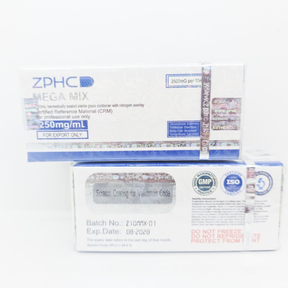 MEGA MIX 250mg/ml 10ml ZPHC vial, representing a potent anabolic steroid blend used for significant muscle mass gain, strength enhancement, and cutting cycles.