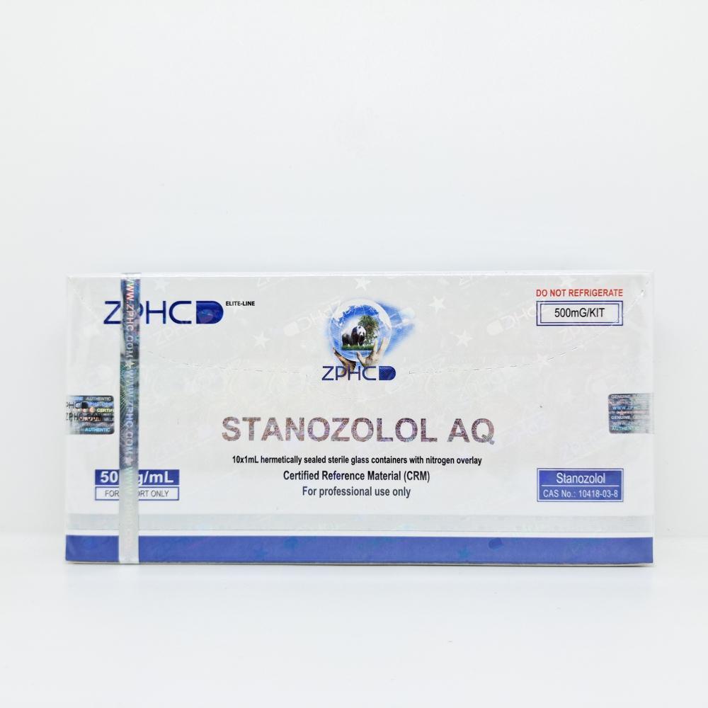 Stanozolol AQ 50mg/ml 1ml ZPHC ampoule, representing a popular anabolic steroid used for lean muscle preservation, strength enhancement, and achieving a dry, defined physique during cutting cycles.