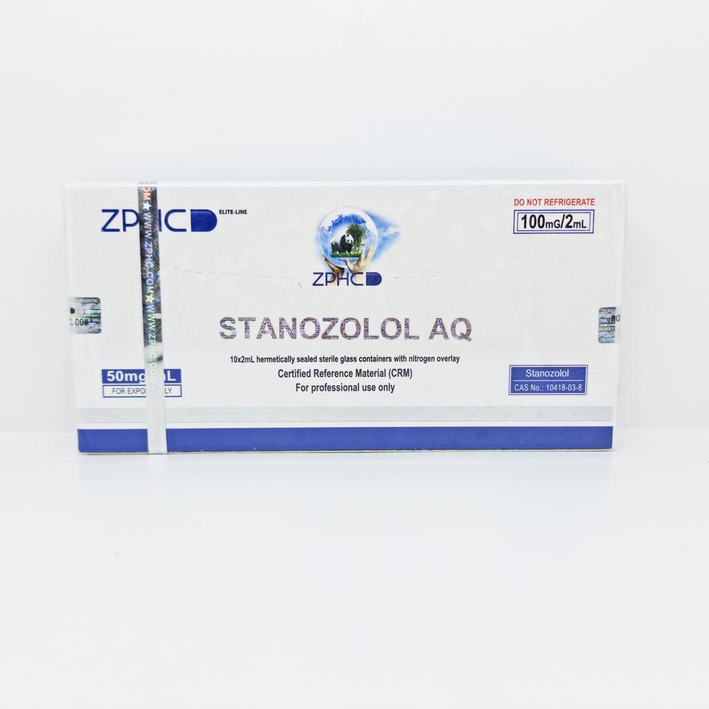 Stanozolol AQ 50mg/ml 2ml ZPHC ampoule, representing a popular anabolic steroid used for lean muscle preservation, strength enhancement, and achieving a dry, defined physique during cutting cycles.