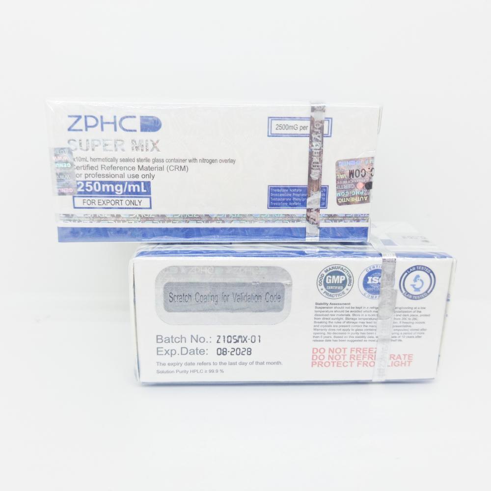 SUPER MIX 250mg/ml 10ml ZPHC vial, representing a potent anabolic steroid blend used for muscle mass gain, strength enhancement, and improved endurance.