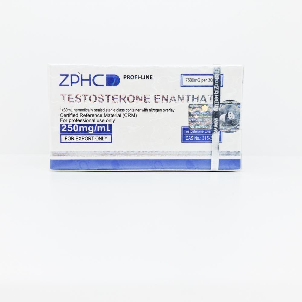 Testosterone Enanthate 250mg/ml 30ml ZPHC vial, representing a long-acting anabolic steroid used for muscle mass gain, strength enhancement, and hormone replacement therapy.