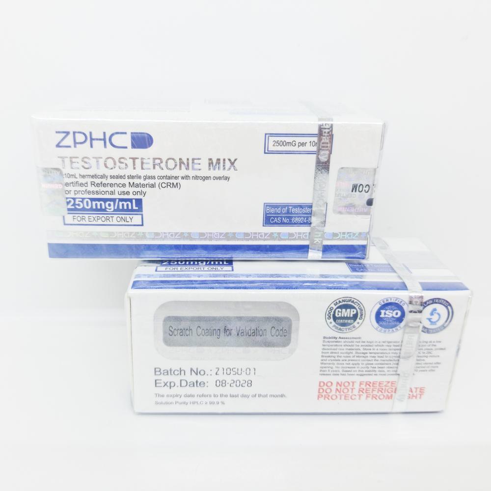 Testosterone MIX 250mg/ml 10ml ZPHC vial, representing a blend of testosterone esters used for muscle mass gain, strength enhancement, and hormone replacement therapy.