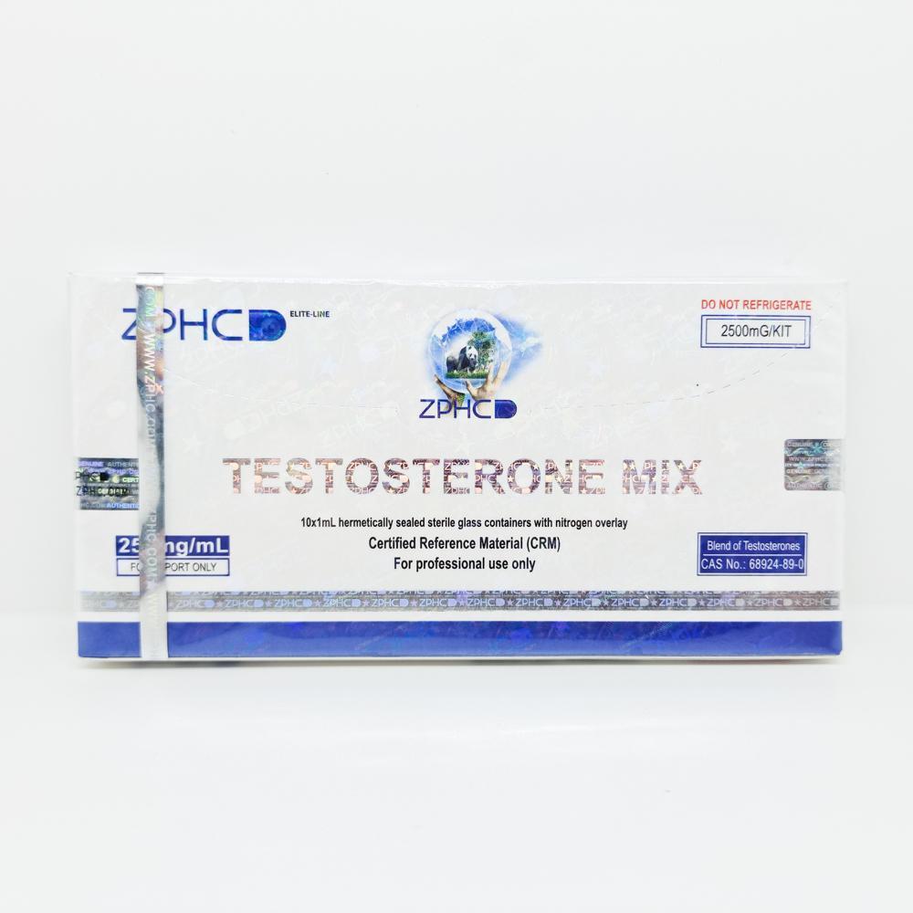 Testosterone MIX 250mg/ml 1ml ZPHC ampoule, representing a versatile anabolic steroid blend used for balanced muscle mass gain, strength enhancement, and cutting or bulking cycles.