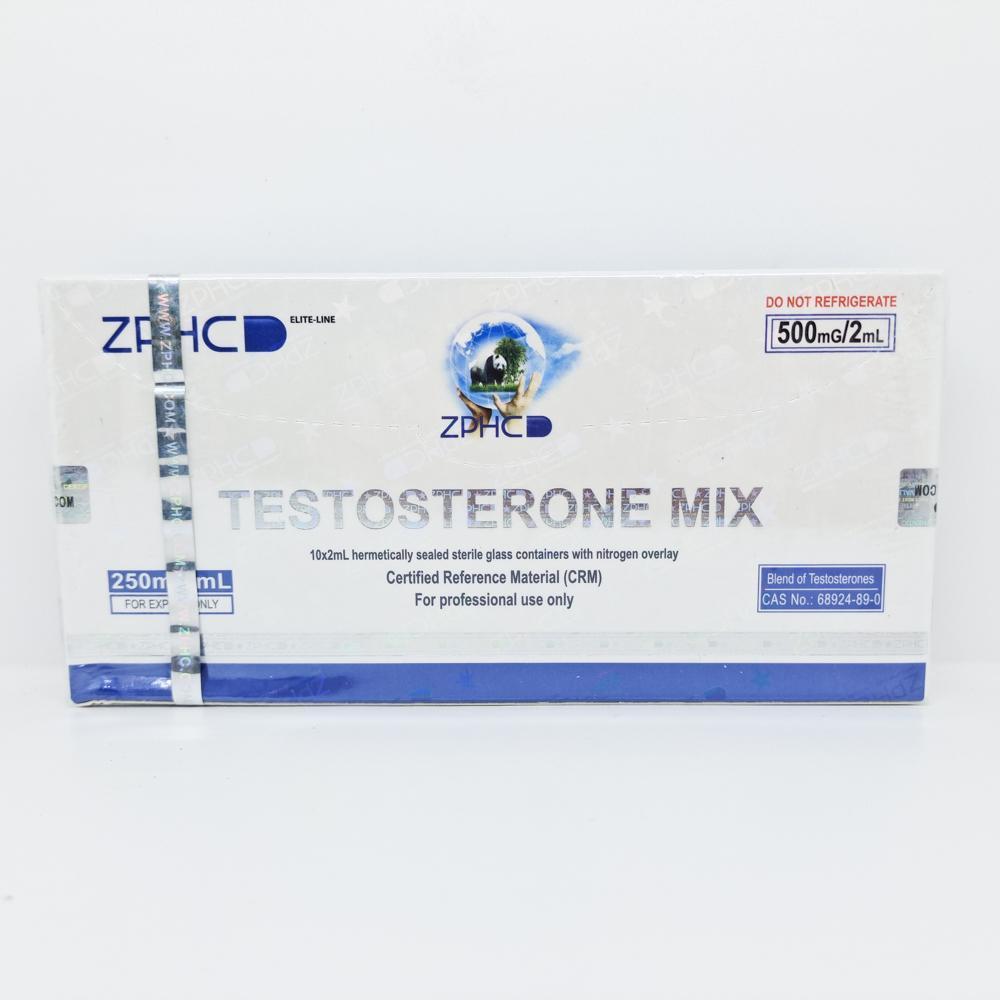 Testosterone MIX 250mg/ml 2ml ZPHC ampoule, representing a versatile anabolic steroid blend used for balanced muscle mass gain, strength enhancement, and cutting or bulking cycles.