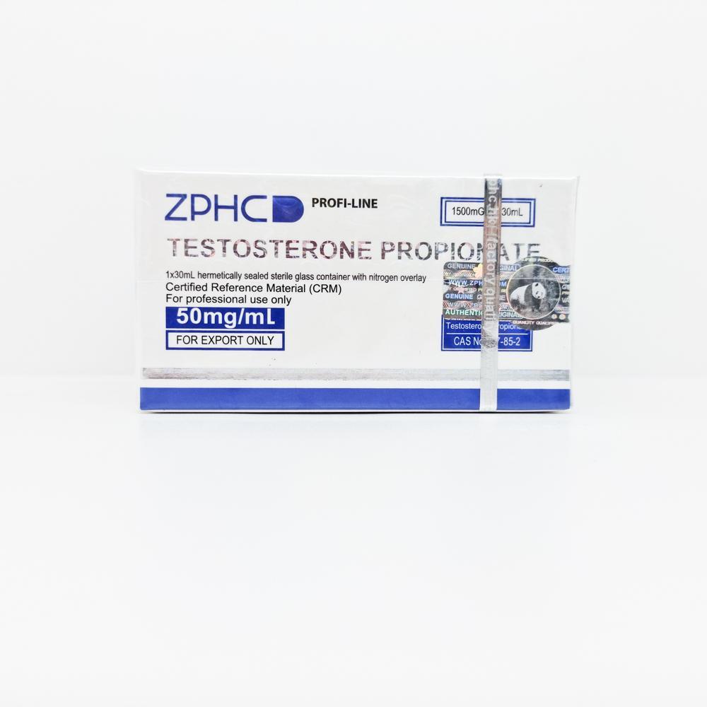 Testosterone Propionate 50mg/ml 30ml ZPHC vial, representing a fast-acting anabolic steroid used for rapid muscle gains, strength enhancement, and cutting cycles.
