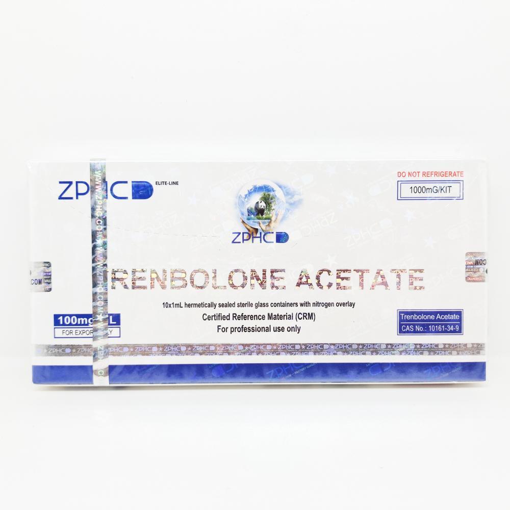 Trenbolone Acetate 100mg/ml 1ml ZPHC ampoule, representing a powerful anabolic steroid used for rapid muscle gains, strength enhancement, and cutting cycles.