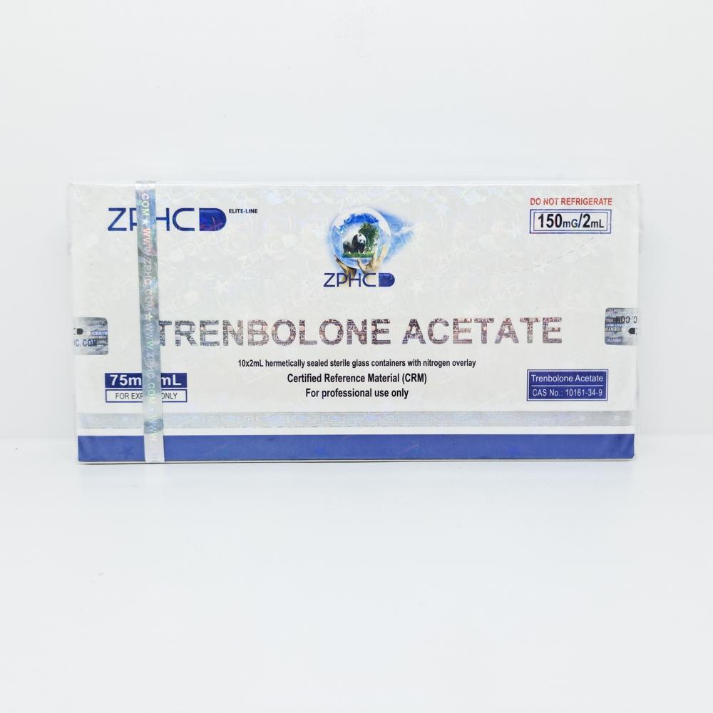 Trenbolone Acetate 75mg/ml 2ml ZPHC ampoule, representing a powerful anabolic steroid used for muscle mass gain, strength enhancement, and cutting cycles.