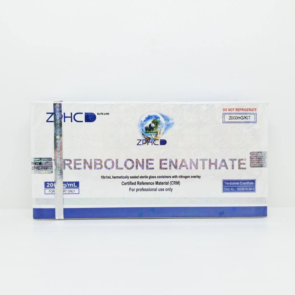 Trenbolone Enanthate 200mg/ml 1ml ZPHC ampoule, representing a potent anabolic steroid used for muscle mass gain, strength enhancement, and cutting cycles.
