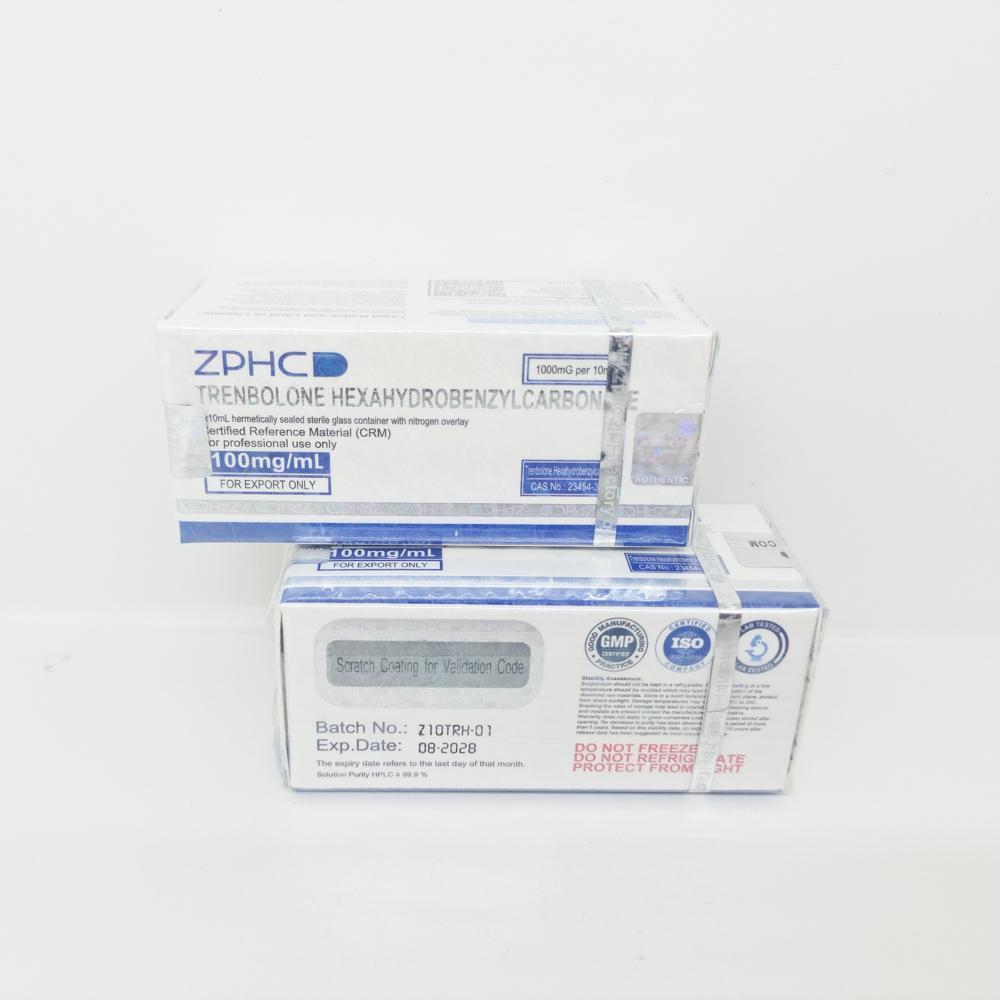 Trenbolone Hexahydrobenzylcarbonate 100mg/ml 10ml ZPHC vial, representing a potent anabolic steroid used for significant muscle mass gain, strength enhancement, and fat loss.