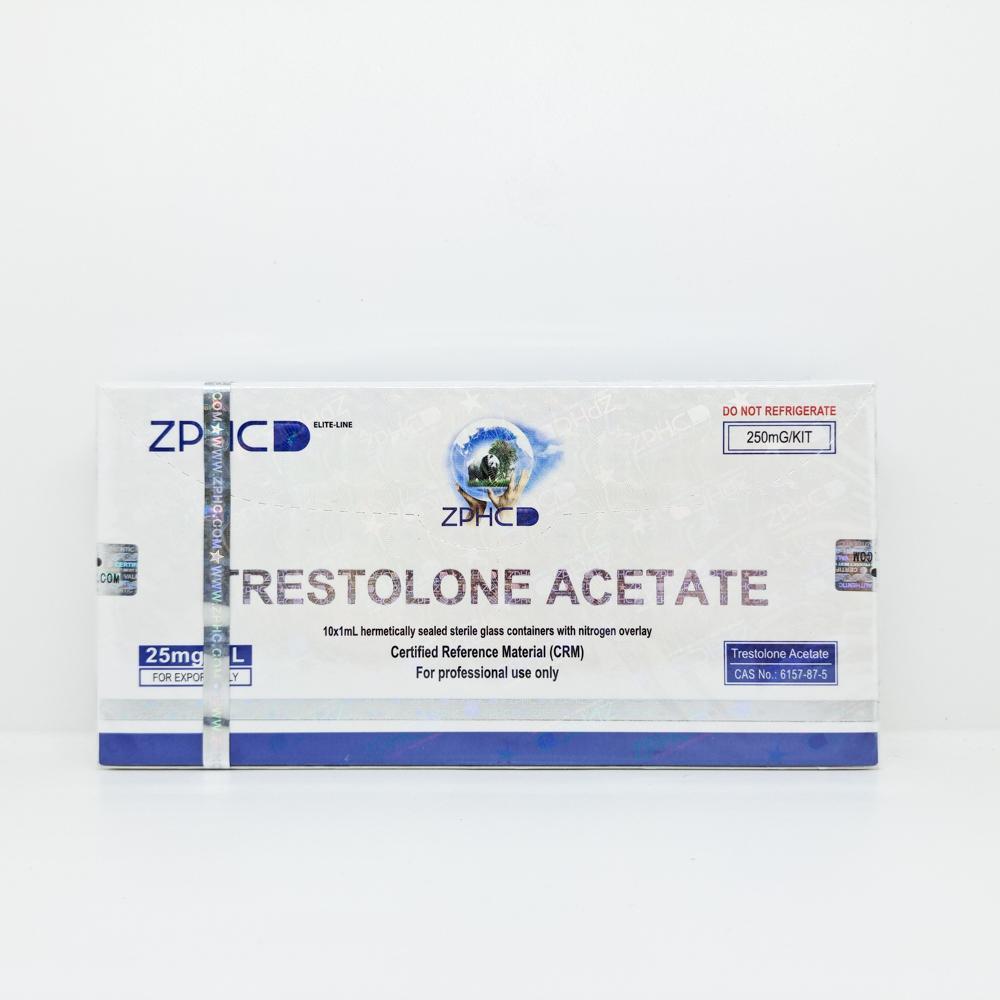 Trestolone Acetate 25mg/ml 1ml ZPHC ampoule, representing a potent anabolic steroid used for rapid muscle mass gain, strength enhancement, and bulking cycles.
