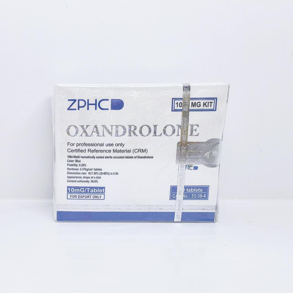 Oxandrolone 10mg ZPHC tablets in a blister pack, representing a mild anabolic steroid used for lean muscle gain, strength enhancement, and fat loss.