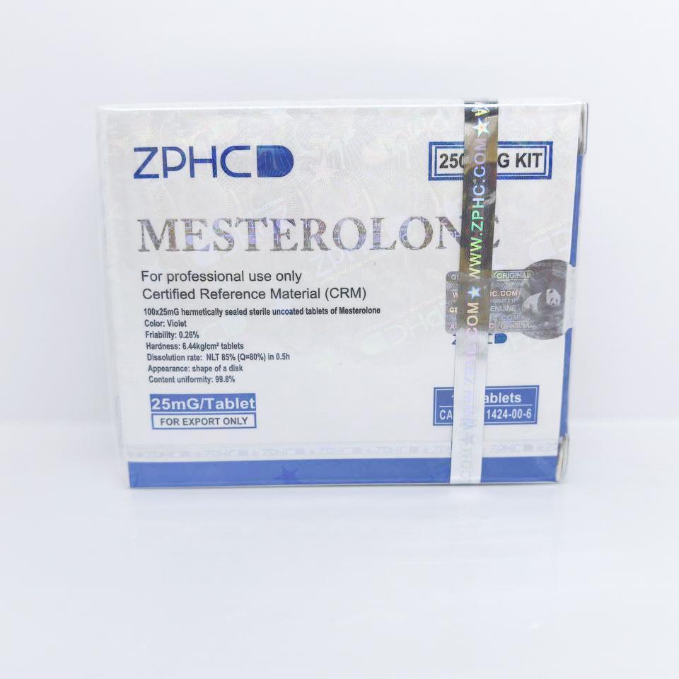 Mesterolone (Proviron) 25mg ZPHC tablets in a blister pack, representing an androgenic compound used for enhancing testosterone levels, controlling estrogen, and improving libido.