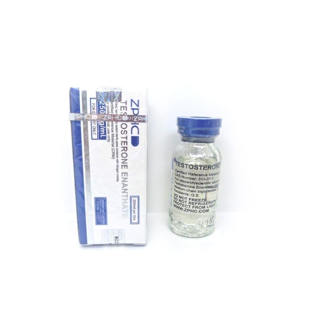 estosterone Enanthate 250mg/ml 10ml ZPHC vial, representing a long-acting anabolic steroid used for muscle mass gain, strength enhancement, and hormone replacement therapy.
