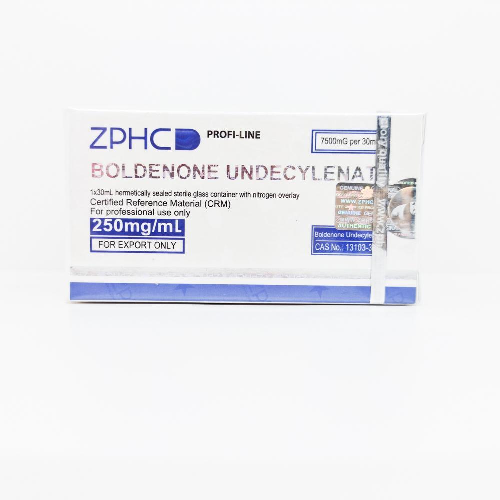 Boldenone Undecylenate 250mg/ml 30ml ZPHC vial, representing a long-acting anabolic steroid used for lean muscle gain, strength enhancement, and increased endurance.