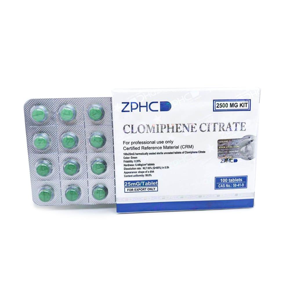 Clomiphene Citrate 25mg ZPHC tablets in a blister pack, representing an effective SERM for post-cycle therapy and fertility enhancement.