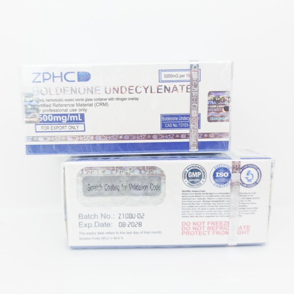 Boldenone Undecylenate 500mg/ml 10ml ZPHC vial, representing a high-dose anabolic steroid used for lean muscle gain, strength enhancement, and increased endurance.