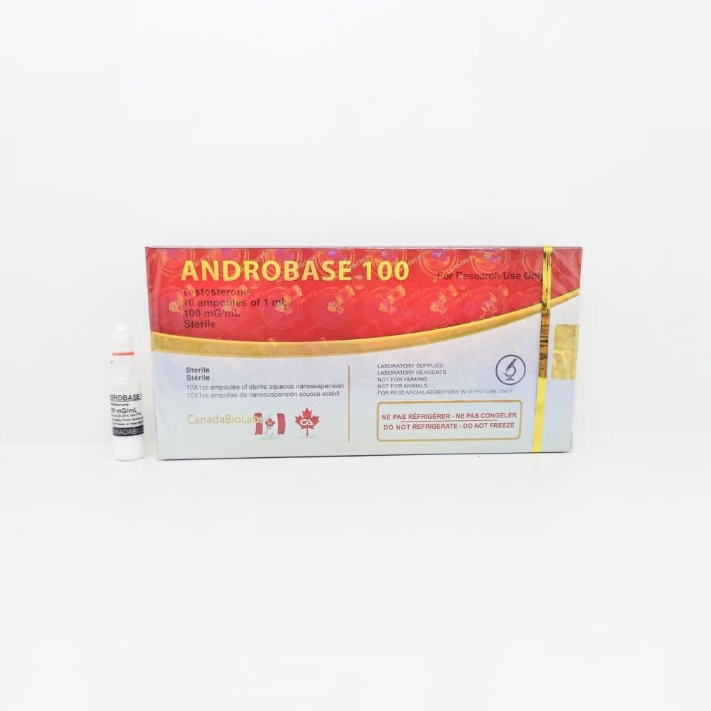 ANDROBASE 100 1ml CanadaBioLabs ampoule, representing a fast-acting anabolic steroid used for rapid muscle mass and strength gains during bulking cycles.