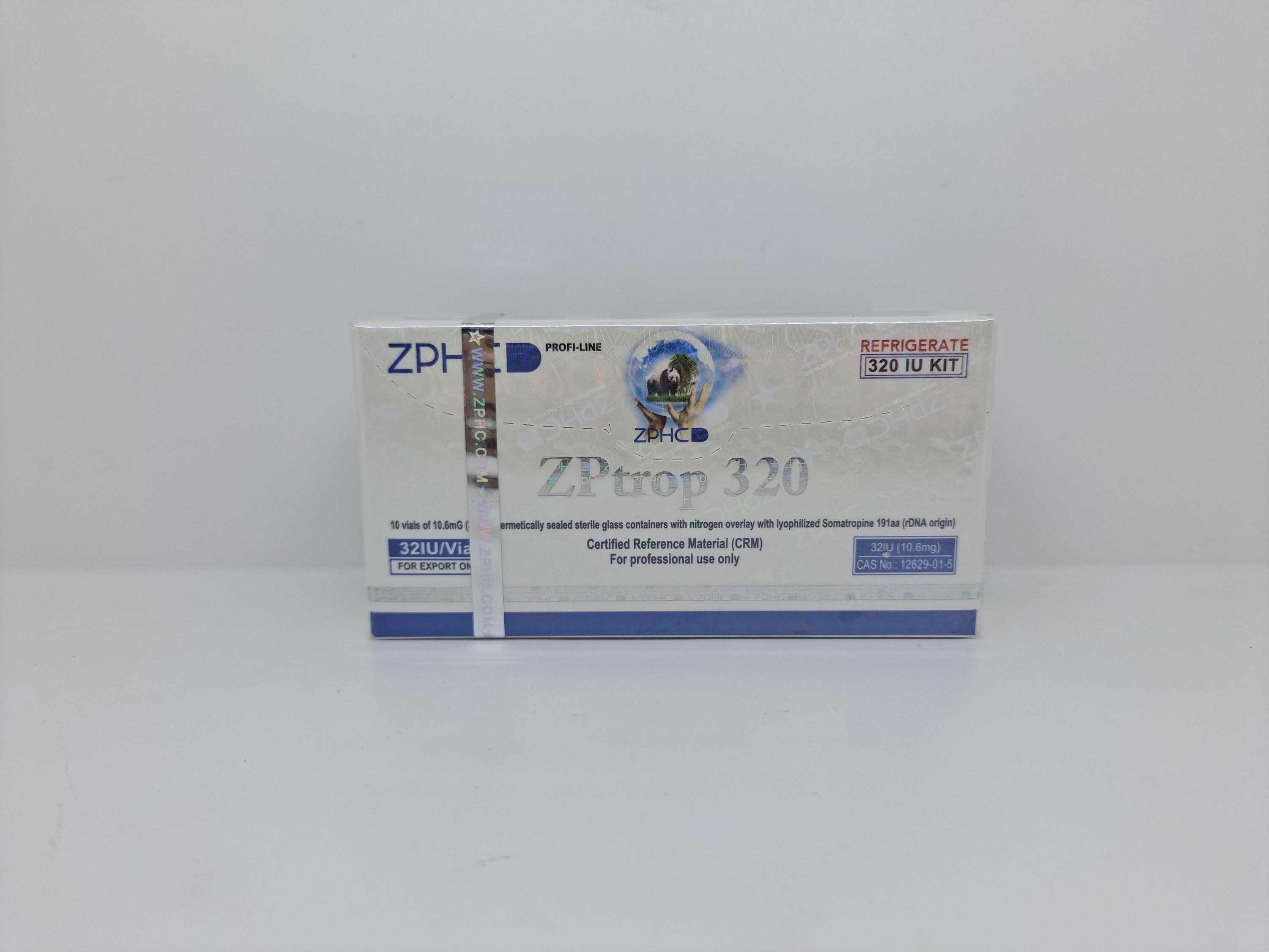 ZPtrop HGH 320iu ZPHC package, representing a high-potency human growth hormone used for significant muscle growth, fat loss, and anti-aging benefits.