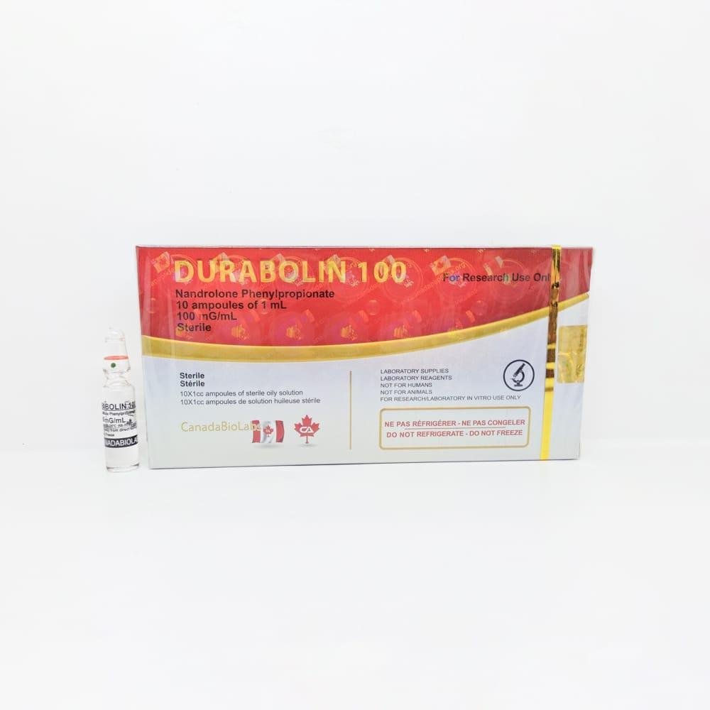 DURABOLIN 100 1ml CanadaBioLabs ampoule, representing a fast-acting anabolic steroid used for muscle mass gain, strength enhancement, and joint support during short bulking cycles.