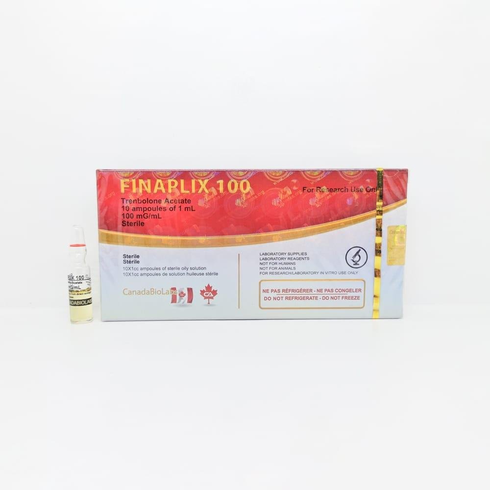 FINAPLIX 100 (Tren A) 1ml CanadaBioLabs ampoule, representing a powerful anabolic steroid used for muscle mass gain, strength enhancement, and cutting cycles.