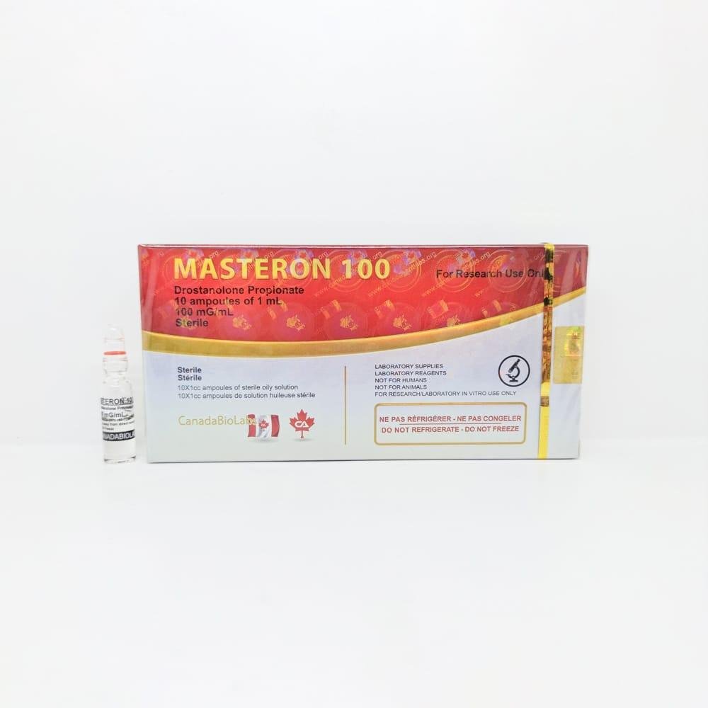 MASTERON 100 1ml CanadaBioLabs ampoule, representing a potent anabolic steroid used for muscle hardening, strength enhancement, and cutting cycles.