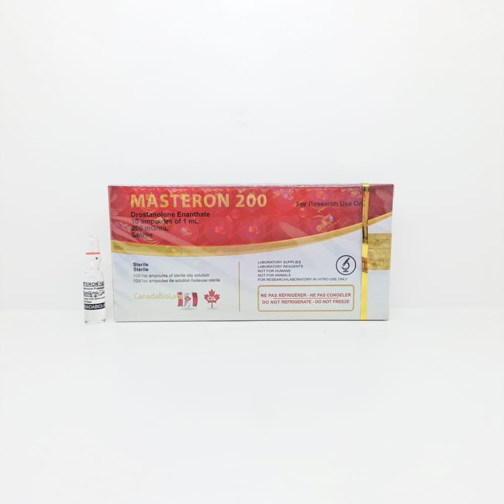 MASTERON 200 1ml CanadaBioLabs ampoule, representing a potent anabolic steroid used for muscle hardening, strength enhancement, and cutting cycles with long-lasting effects.