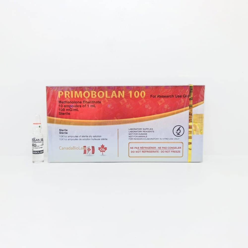 PRIMOBOLAN 100 1ml CanadaBioLabs ampoule, representing a mild anabolic steroid used for lean muscle gain, strength enhancement, and cutting cycles.
