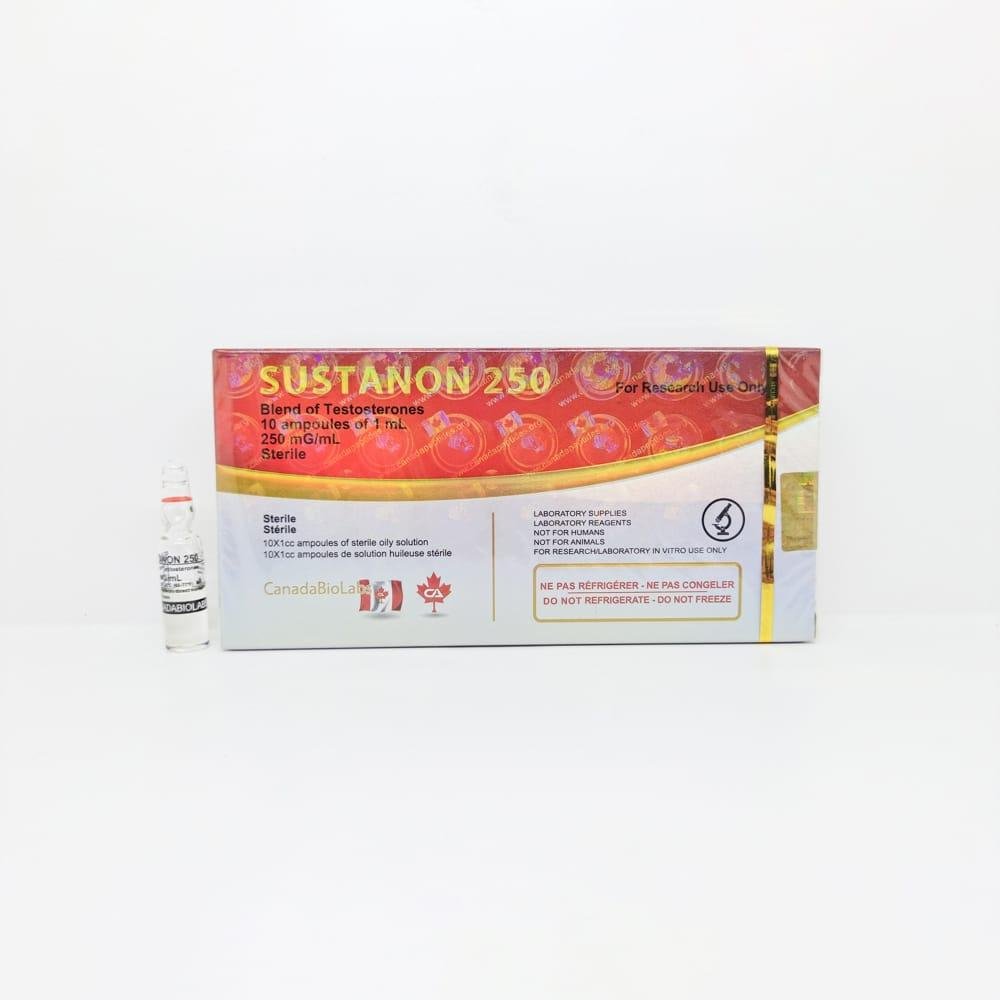 SUSTANON 250 (Test Mix) 1ml CanadaBioLabs ampoule, representing a versatile anabolic steroid blend used for balanced muscle mass gain, strength enhancement, and cutting or bulking cycles.