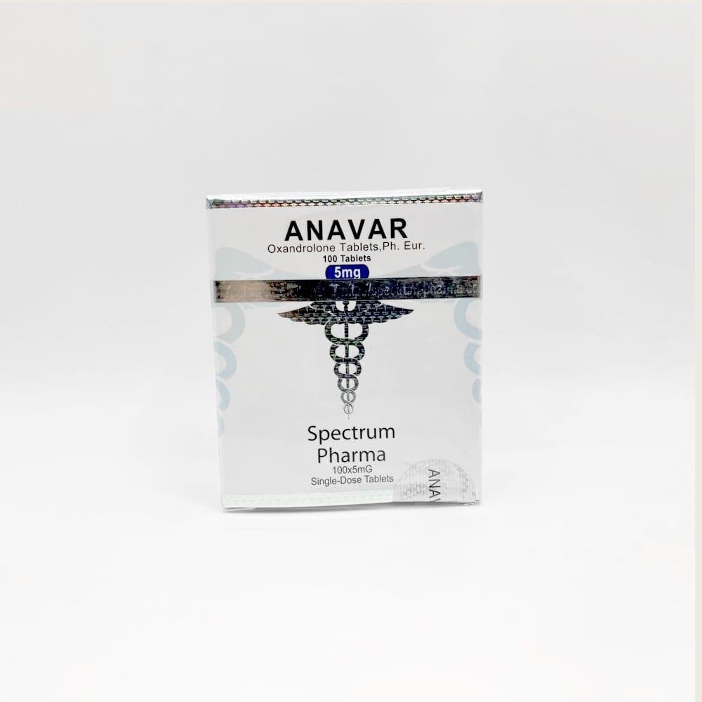 Anavar 5mg Spectrum Pharma blister pack, representing a mild anabolic steroid used for lean muscle gain, strength enhancement, and cutting cycles.