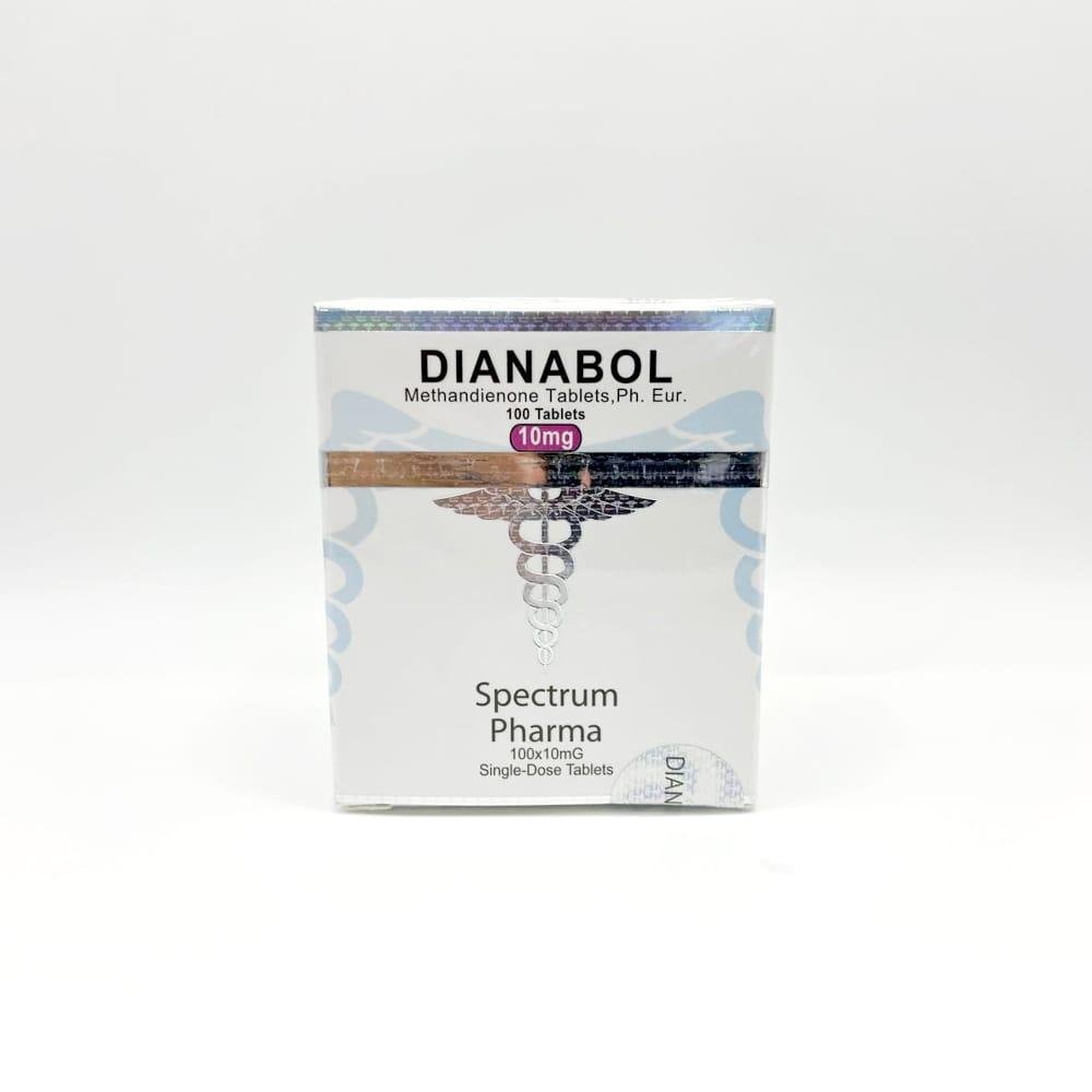 Dianabol 10mg Spectrum Pharma tablets in a blister pack, representing a potent anabolic steroid used for rapid muscle gain and strength enhancement during bulking cycles.