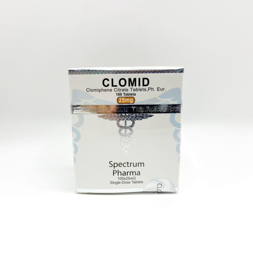 Clomid 25mg Spectrum Pharma blister pack, representing a crucial medication used for post-cycle therapy (PCT) and fertility support.