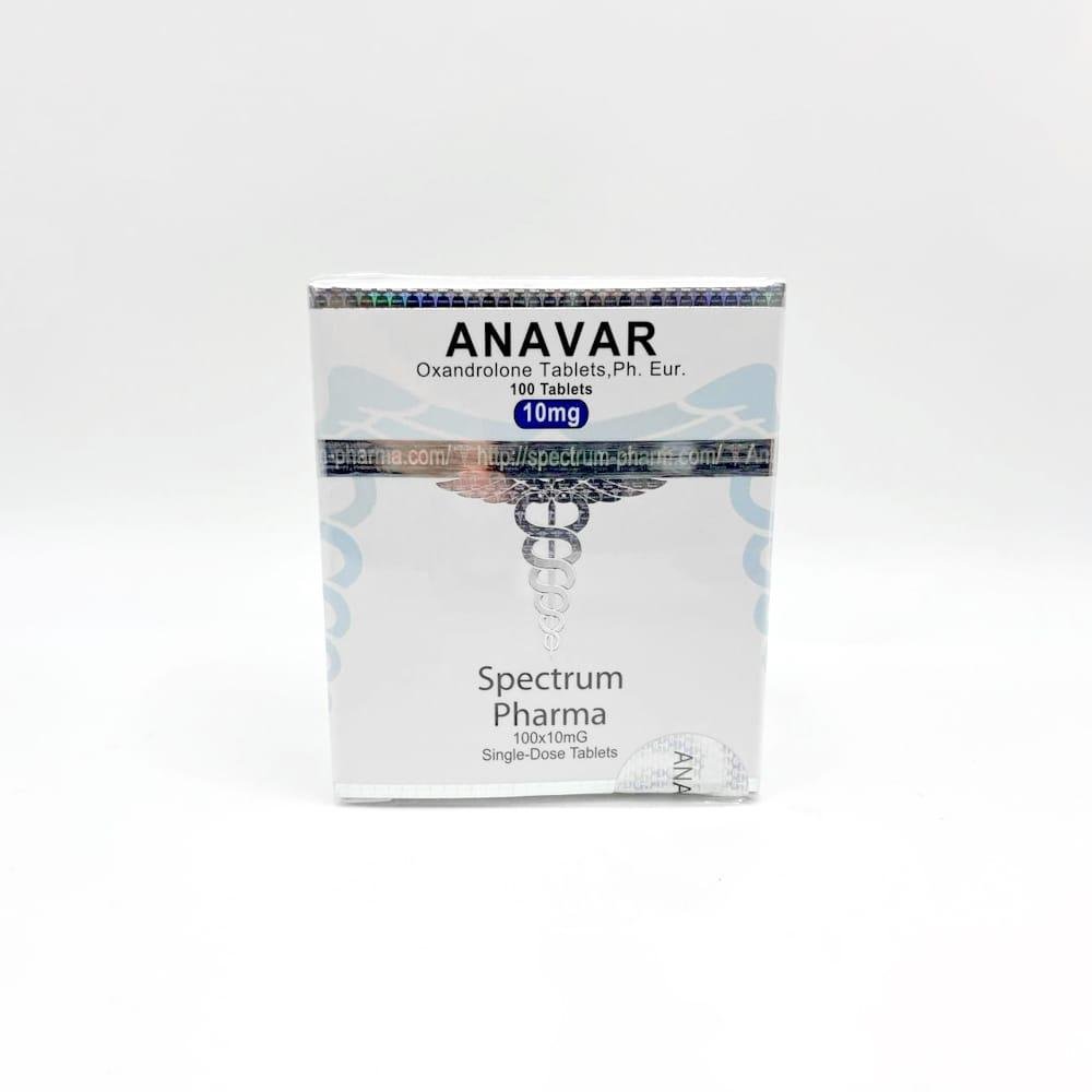 Anavar 10mg Spectrum Pharma tablets in a blister pack, representing a mild anabolic steroid used for lean muscle preservation and strength enhancement during cutting cycles.
