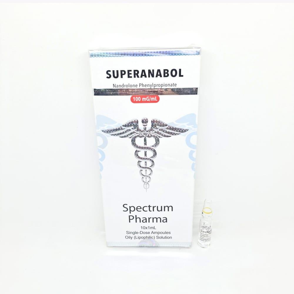 SUPERANABOL 100mg/ml 1ml Spectrum Pharma ampoule, representing a mild anabolic steroid used for lean muscle gain, strength enhancement, and cutting cycles.