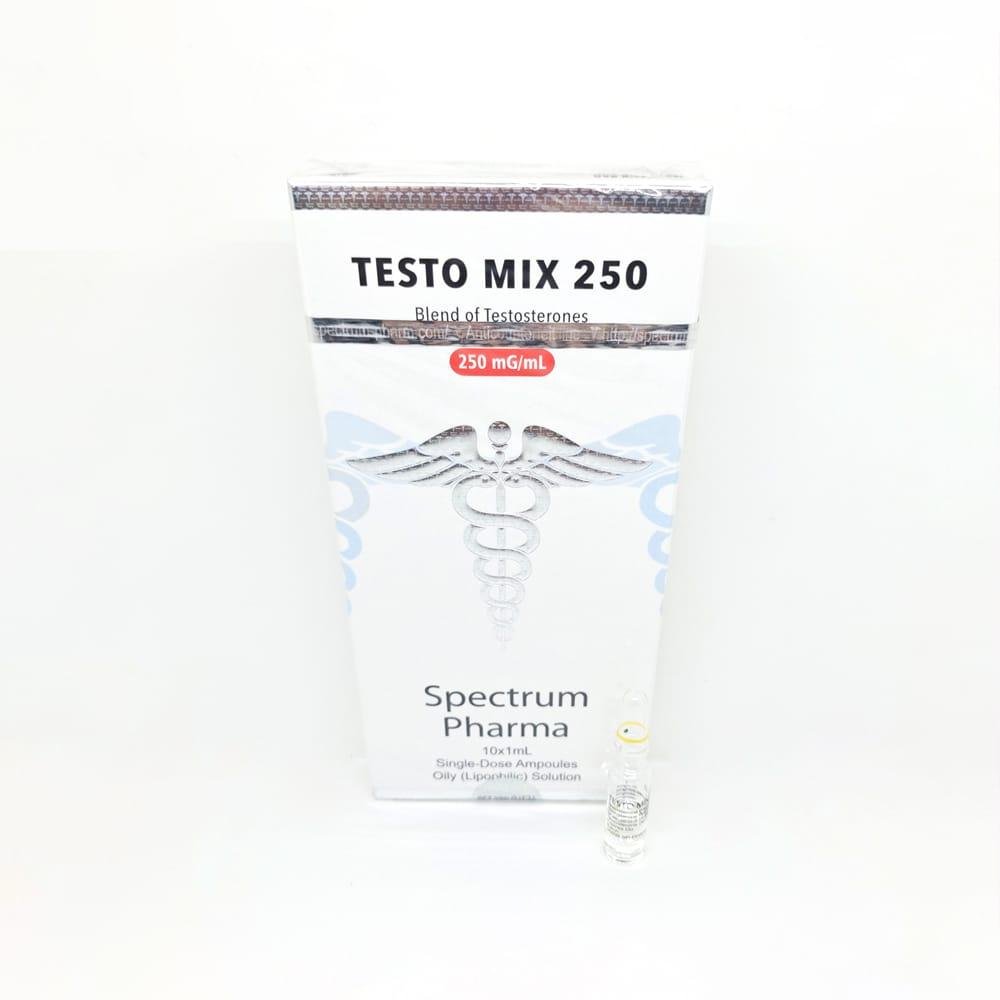 TESTO MIX 250mg/ml 1ml Spectrum Pharma ampoule, representing a versatile anabolic steroid blend used for balanced muscle mass gain, strength enhancement, and cutting or bulking cycles.