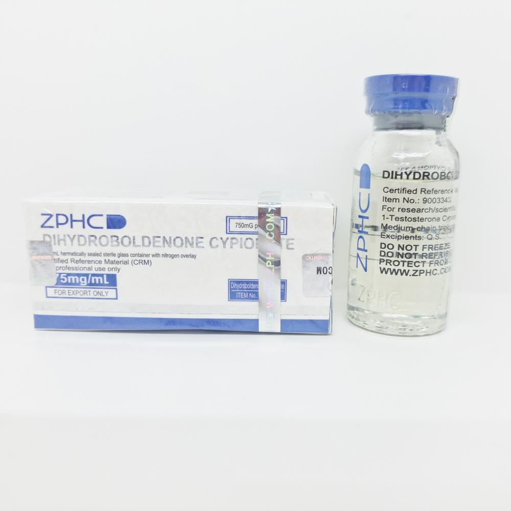 Dihydroboldenone Cypionate 75mg/ml 10ml ZPHC vial, representing a potent anabolic steroid used for lean muscle gain, strength enhancement, and improved vascularity.