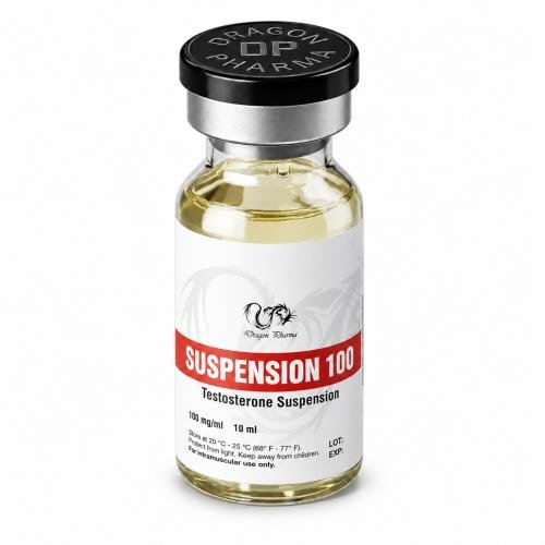 Dragon Pharma Suspension 100 vial, Testosterone Suspension 100 mg/ml, 10 ml, on a white background.