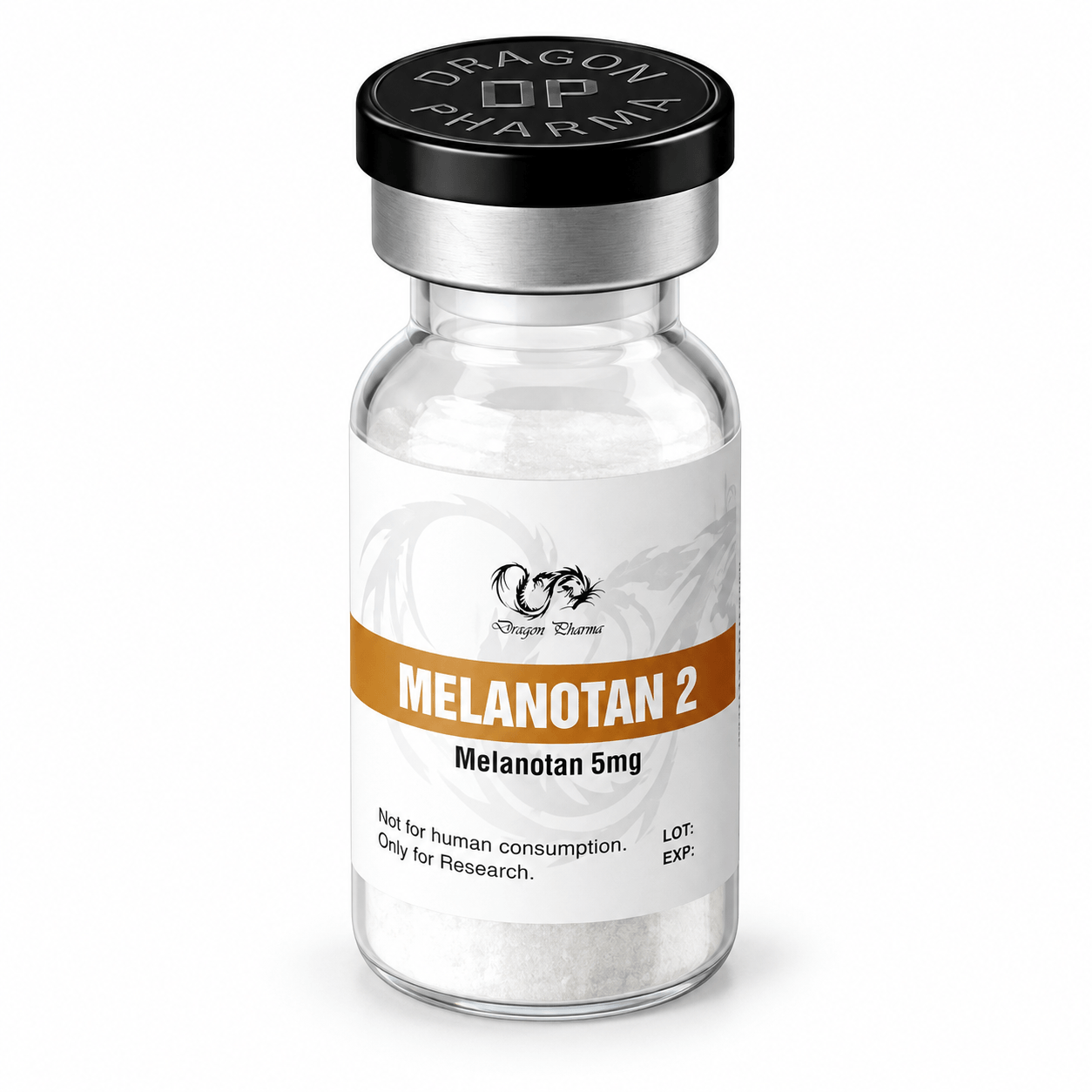 Dragon Pharma Melanotan 2 5 mg vial on a white background.