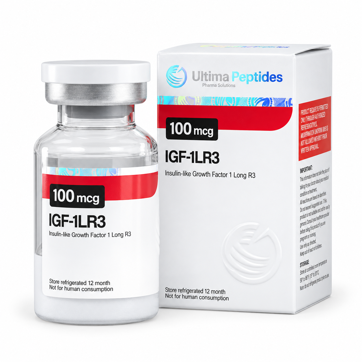  Ultima-IGF-1 LR3 0.1mg vial and box on white background