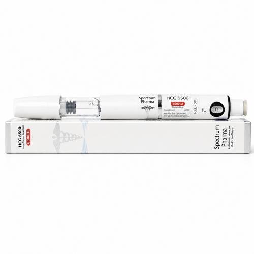 HCG 6500IU spectrum pharma PEN an box on white background