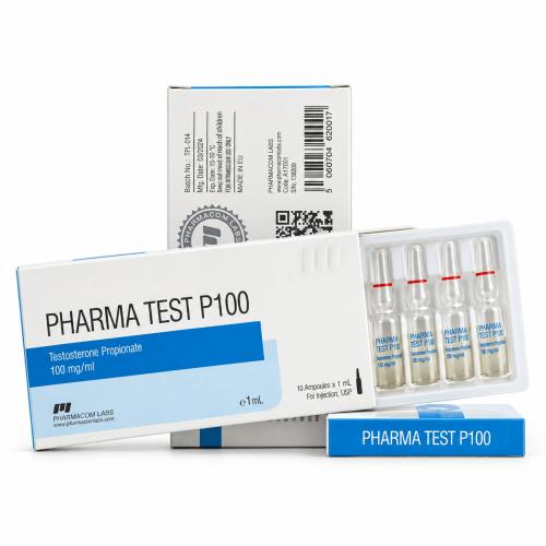 PHARMATEST P 100 Ampules with packages on white background