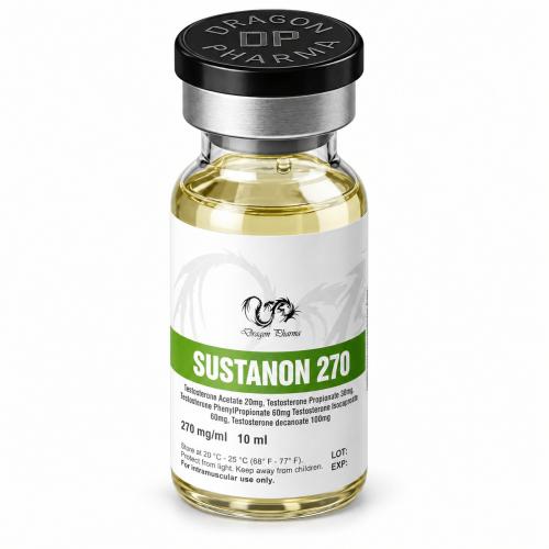 Sustanon 270mg/ml dragon pharma vial on white background