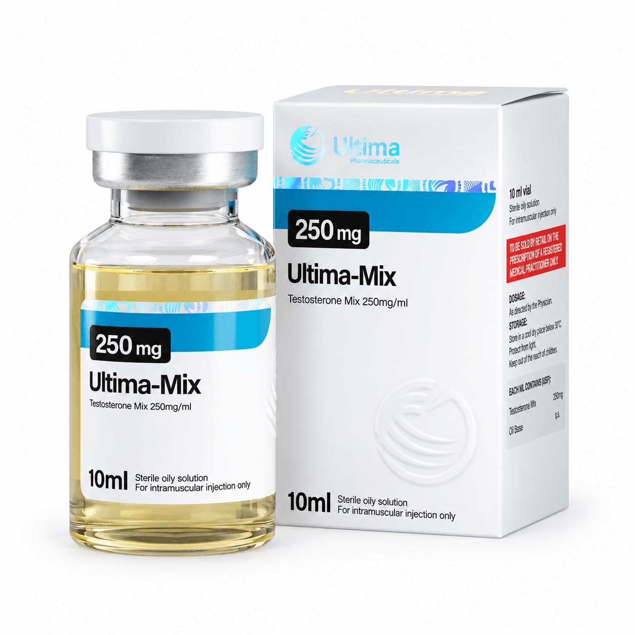 Ultima-Mix (Testosterone MIX) vial and package on white background