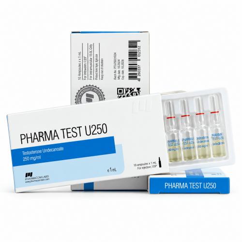 PHARMA TEST U 250mg/ml 1ml AMPULES and packages on white background