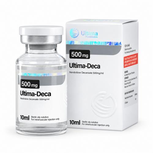 Ultima-Deca 500mg/ml 10ml vial and package on white background