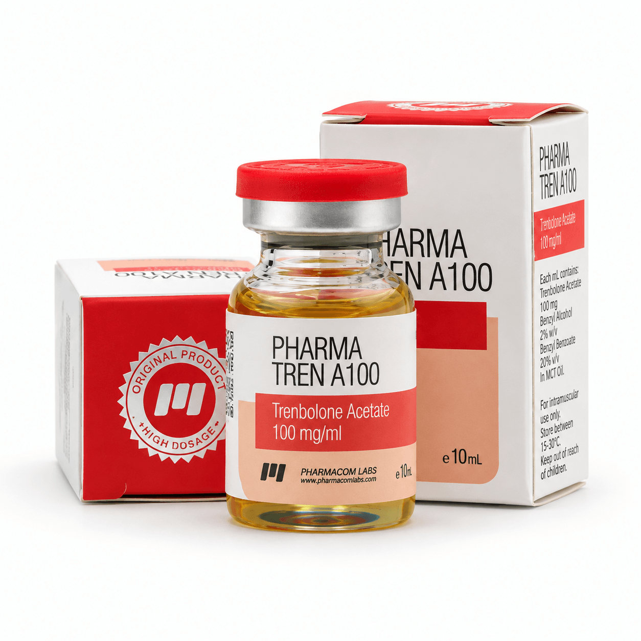 PHARMATREN A (Trenbolone Acetate) 100mg/ml 10ml vial and packages on white background 
