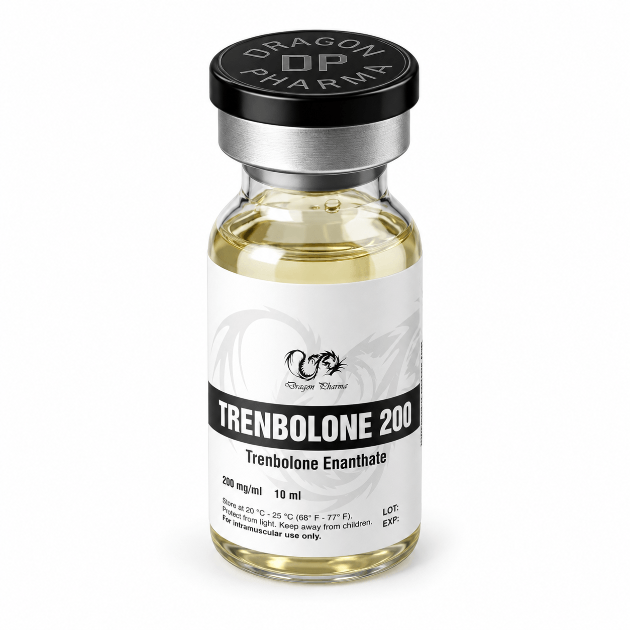 Trenbolone Enanthate from Dragon Pharma 200mg/ml 10ml vial on white background