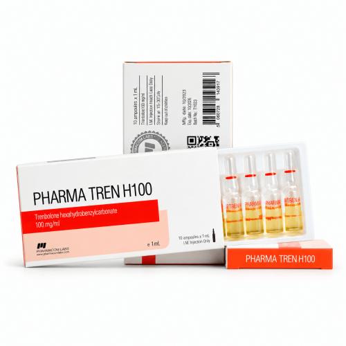 PHARMATREN H (Trenbolone Hexahydrobenzylcarbonate) 100mg/ml 1ml Ampules and packages by Pharmacom labs on white background