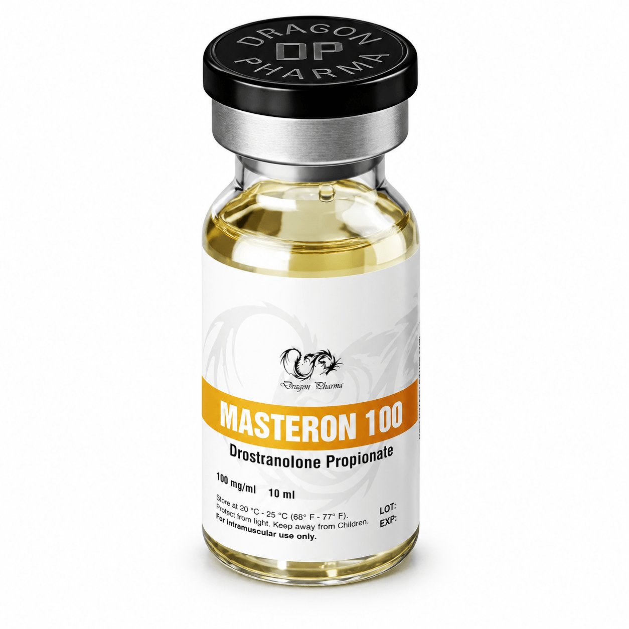 Masteron (Drostanolone Propionate) by Dragon Pharma 100mg/ml 10ml vial on white background