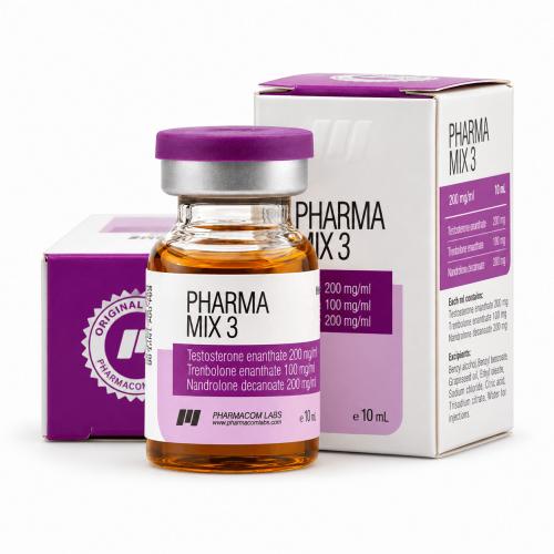 PHARMA MIX 3 by Pharmacom Labs 500mg/ml 10ml vial and packages on white background